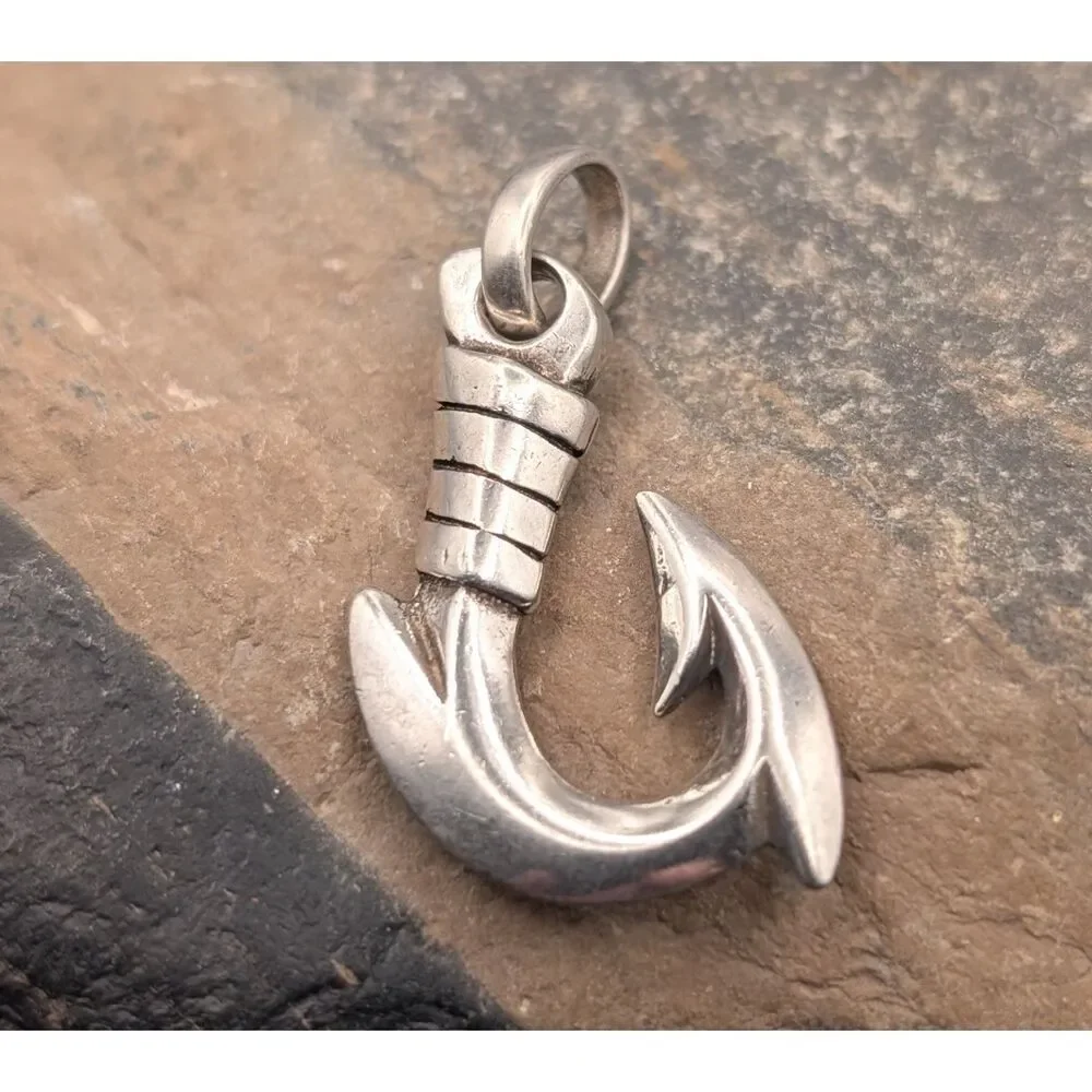 Sterling Silver 925 Fish Hook Pendant 1 Inch 6 Grams (Qty 2 Available)